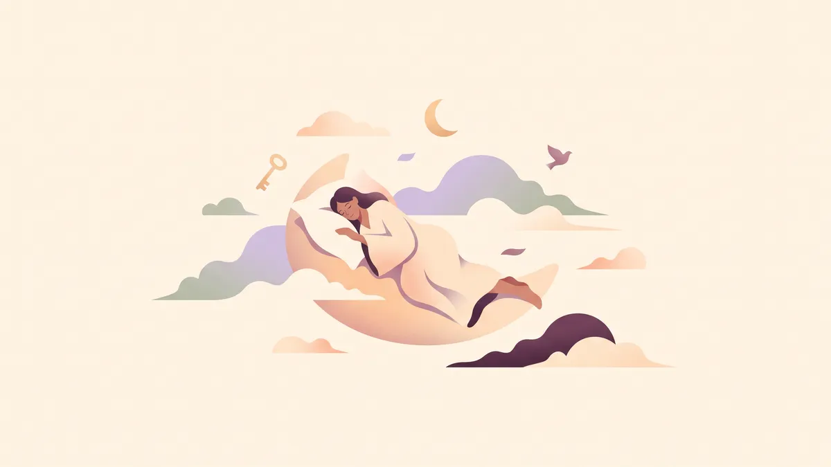 Persona dormida rodeada de símbolos oníricos que representan la interpretación de los sueños