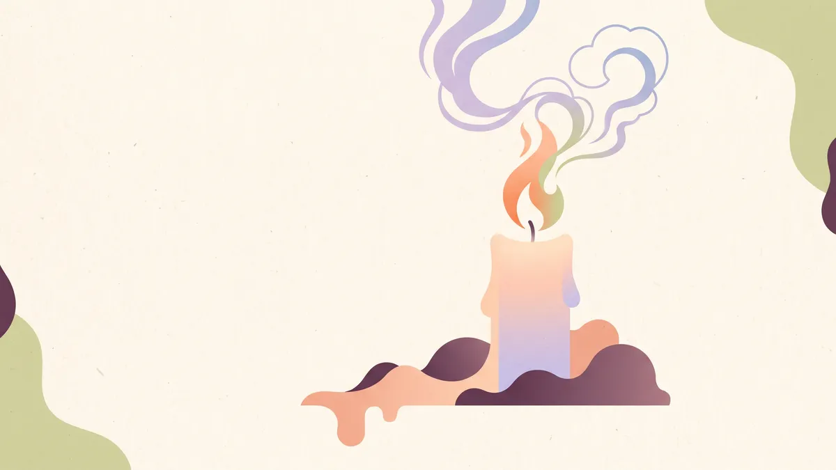Ilustración de la interpretación de la llama, el humo y la cera de una vela