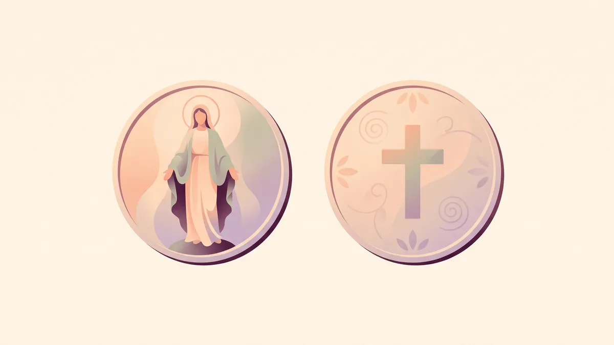 Anverso y reverso de la medalla de San Benito con la imagen del santo, la cruz y las letras de la oración