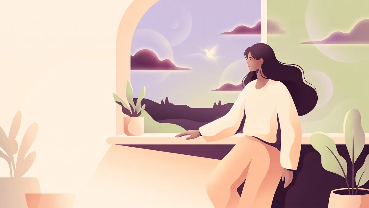 Mujer pensativa junto a la ventana evocando a un familiar desaparecido en sueños
